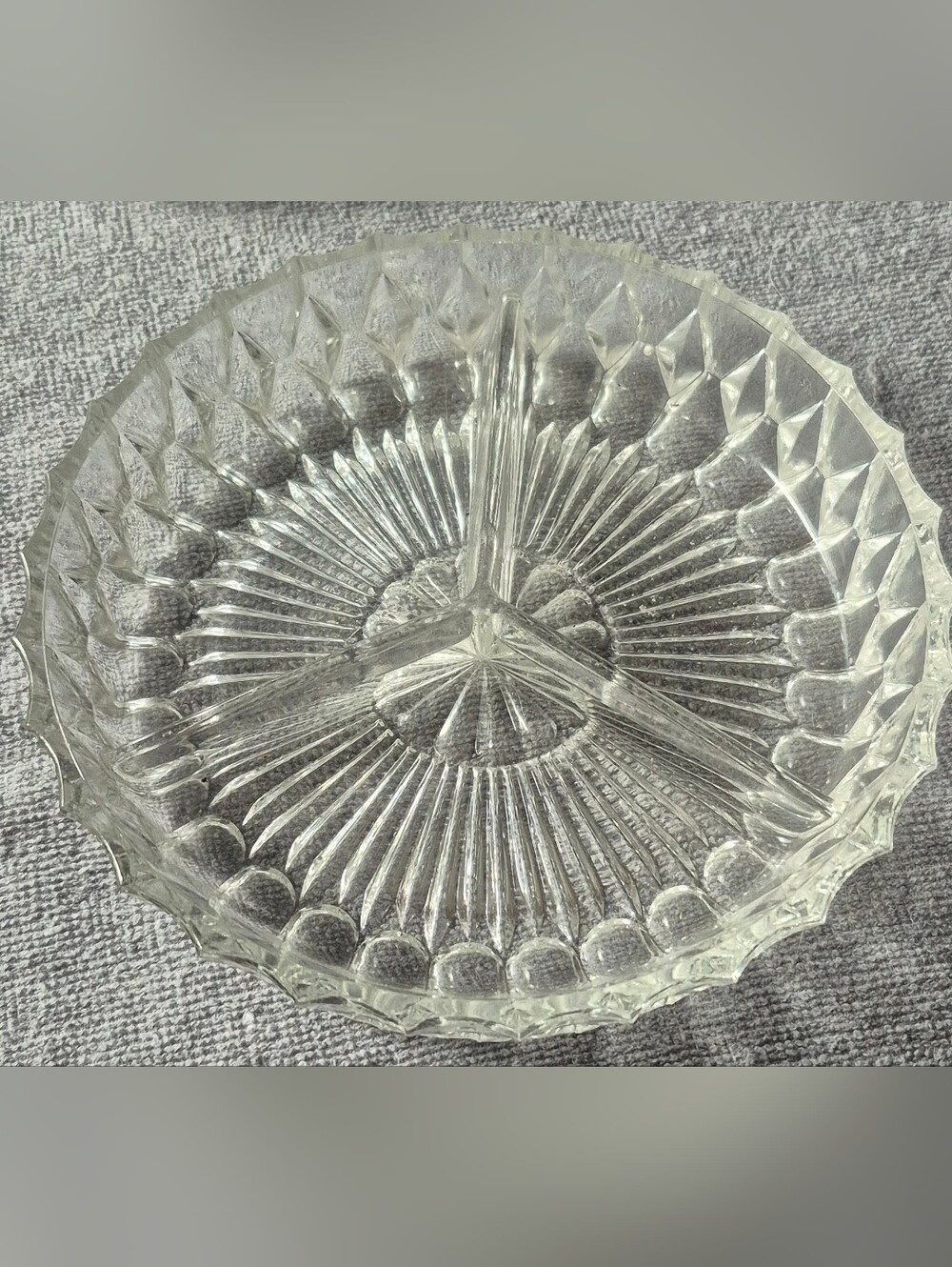 Vintage Indiana Glass Divided Dish Diamond Print
